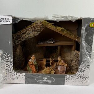 Euromarchi Made In Italy Nativity Hand-Painted Presepe Holy Family Stable NEW